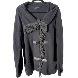 Gap Cotton Wool Navy Blue‎ Fringed  Sweater Coat With Leather Closures XL